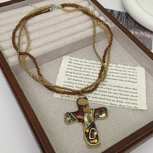 O1CN01Xgh7R71x6VSV80P82_2218560116394-0-cib Wholesale Gothic-style cross multi-layer beaded necklace