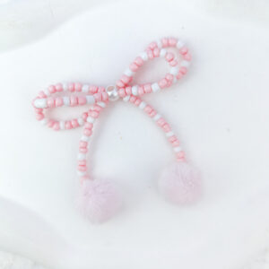 Pink double layer rice beads fur ball bow
