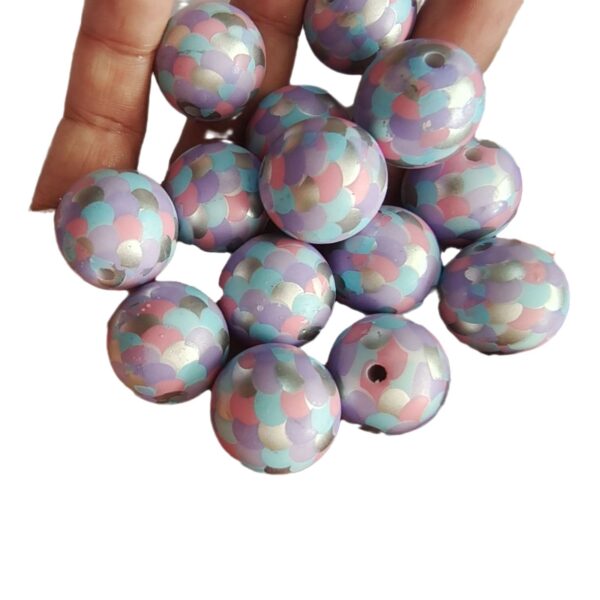 Wholesale 5pcs 20MM Acrylic Mermaid Tricolor Fish Scale Printed Beads