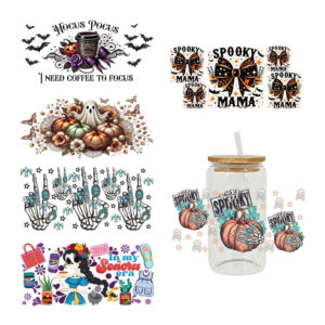 Wholesale Cartoon Cute Halloween Theme 16oz Cup UV DTF Wraps