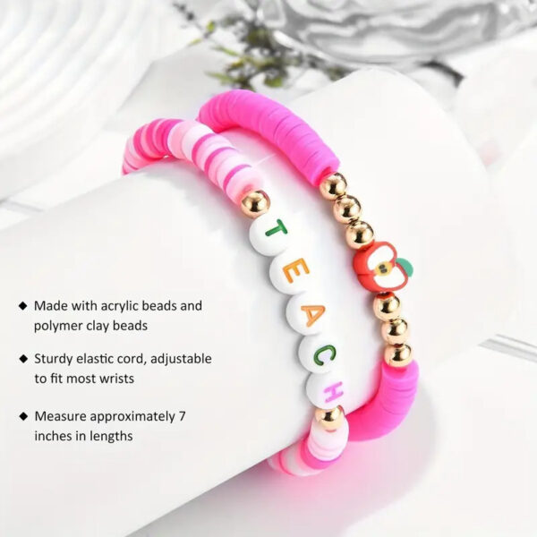 Wholesale Teachers' Holiday Apple Letters Colorful Soft Pottery Bracelet