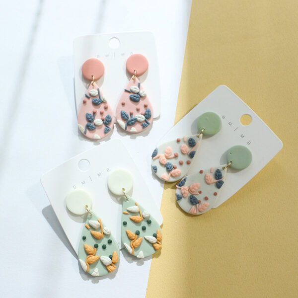 Wholesale New Clay Clay Earrings Handmade Earrings for Women Niche High-End Retro Elegant Soft Clay Polymer Earrings Geometry