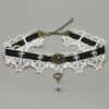 Wholesale Lace punk star dark red ribbon black and white lace necklace