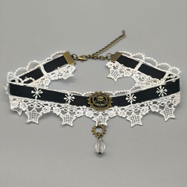 Wholesale Lace punk star dark red ribbon black and white lace necklace