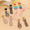 Wholesale Rainbow letter acrylic printed asymmetrical earrings