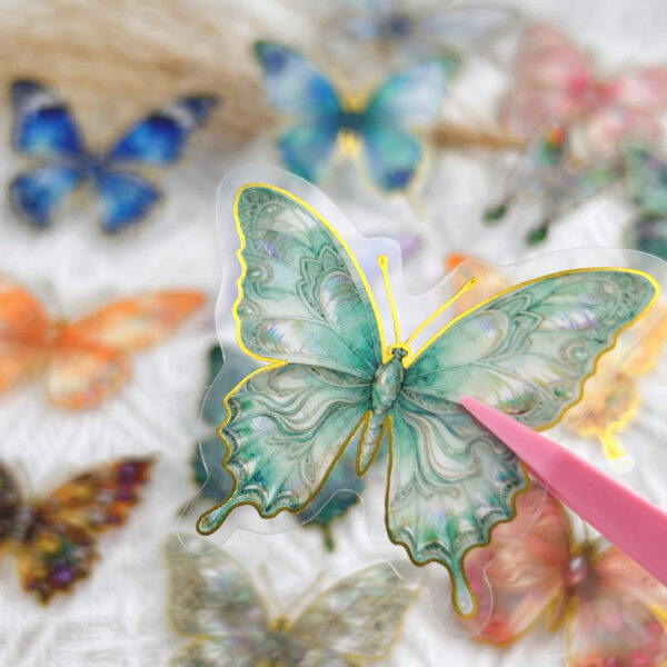 Wholesale 50pcs Cartoon Gold Plated Colorful Butterfly Waterproof Vinyl Stickers