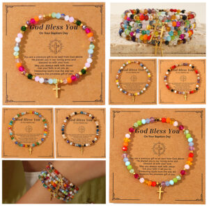 O1CN01XrxHIu1s7oUFJ002X_2856925720-0-cib Wholesale Easter Card Cross Square Iron Gallstone Chain Color Crystal Bracelet