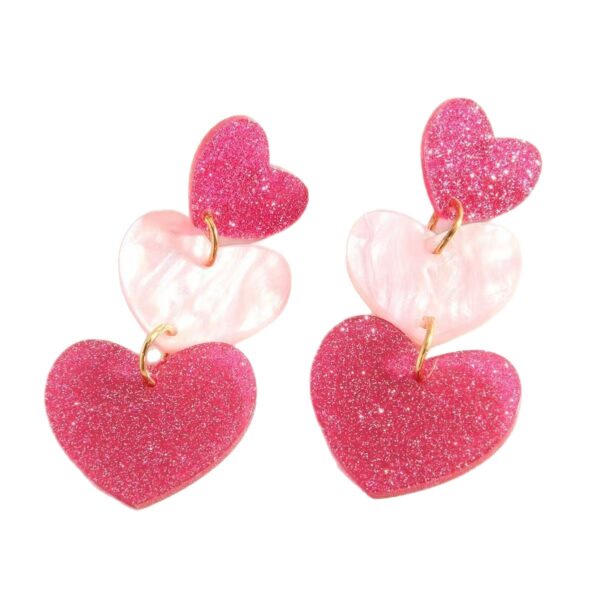 Wholesale Valentine's Day Heart-Shaped Stud Earrings with Simple Three-Link Drop Earrings