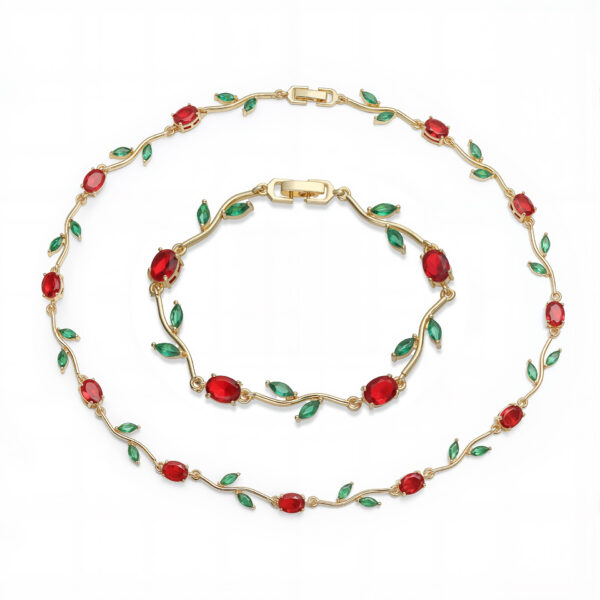 Wholesale Luxury Copper Inlaid Colored Diamond Bracelet Necklace Set