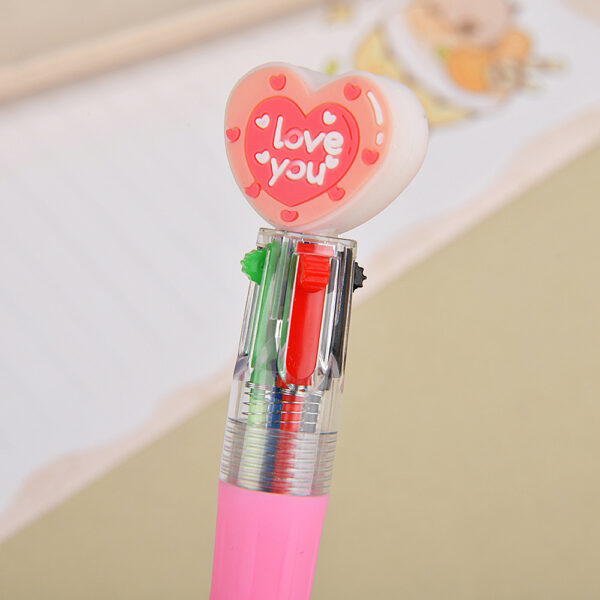 Wholesale Valentine's Day gift heart-shaped four-color cartoon colored pen