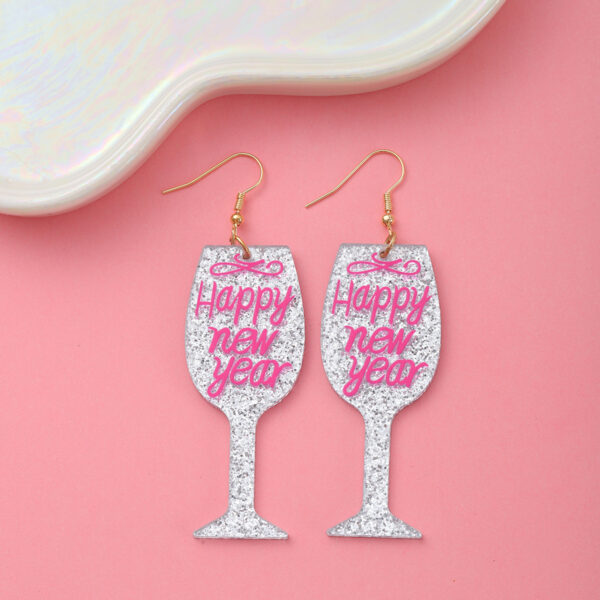 Wholesale Letter glitter wine glass bling earrings