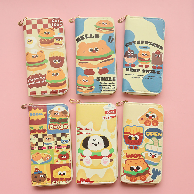 Wholesale Cute Cartoon Hamburger Pattern Coin Purse Printed Large Capacity
