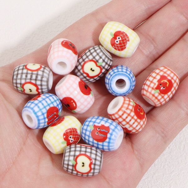 Wholesale 10pcs color printed apple oval acrylic beads