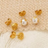 Wholesale Gold Imitation Pearl Rose Stud Earrings