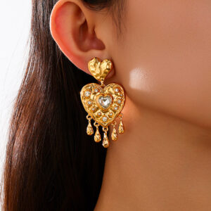 Wholesale Valentine's Day heart-shaped tassel diamond earrings
