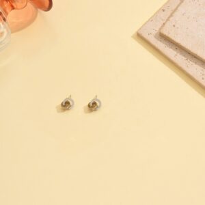 Gold steel double circle single row diamond earrings