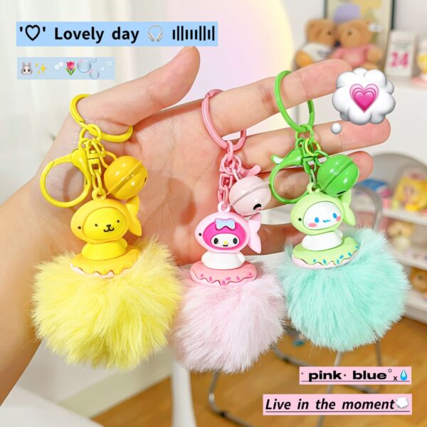 Wholesale Cartoon Sanrio Doll Fur Ball Keychain School Bag Kuromi Fur Ball Key Chain Buckle Bestie Car Pendant