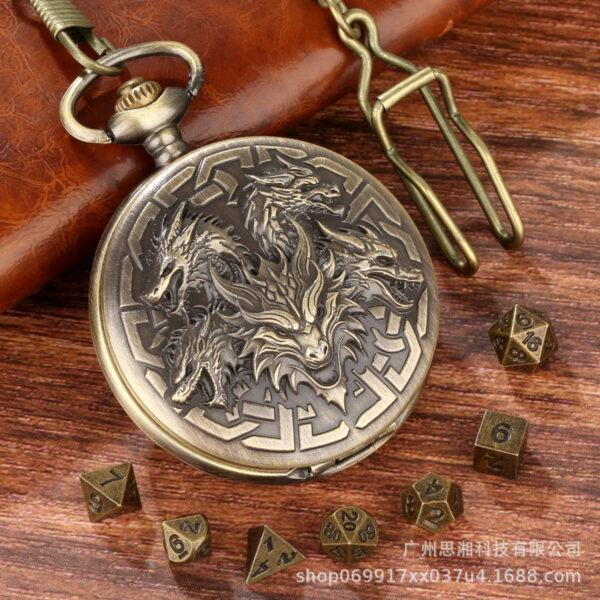 Wholesale 6MM embossed dragon metal mini dice pocket watch