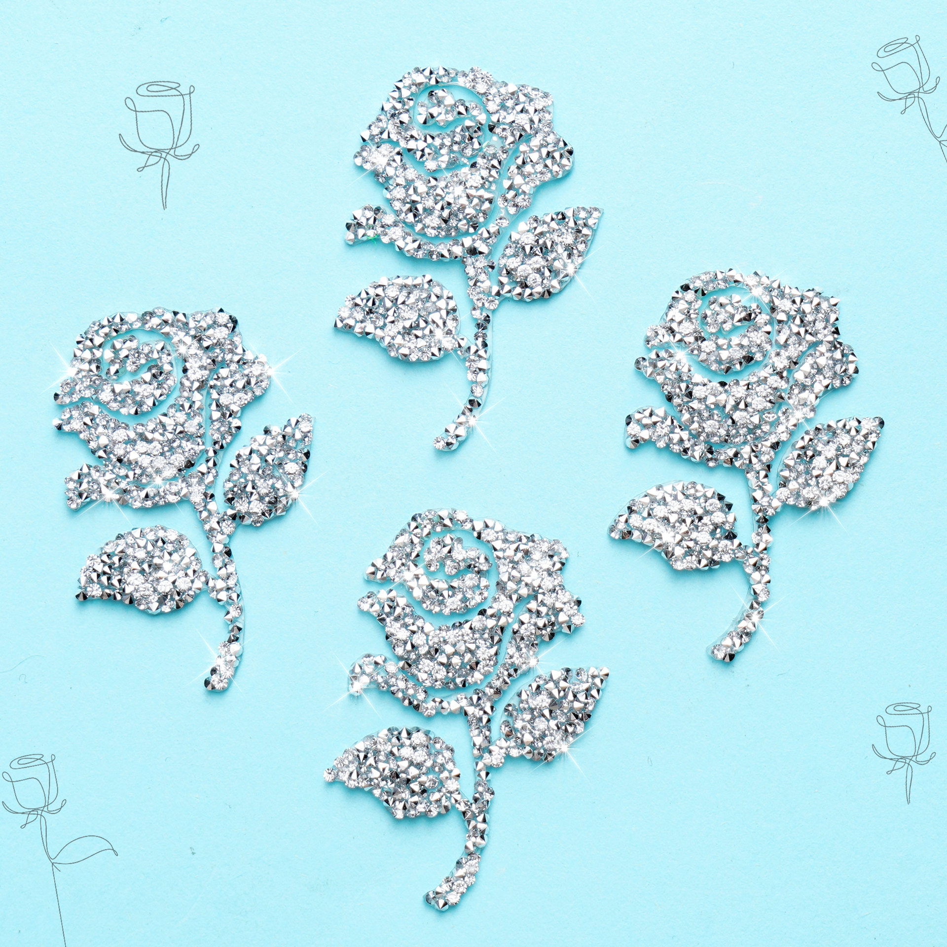 Wholesale Rose rhinestone embroidery DIY Patches