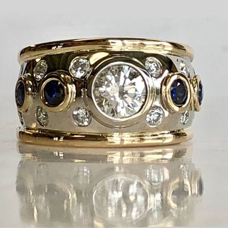 Wholesale Gold tone copper cubic zirconia sparkling cube ring
