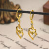 Wholesale Retro geometric hollow double heart tassel earrings