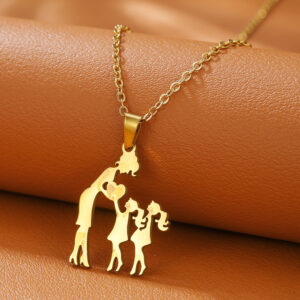 Mom + 2 daughters (gold) / Mother's day stainless steel necklace