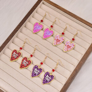 Wholesale Leopard print Love letter peach heart Valentine's Day earrings