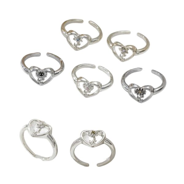 Wholesale Zircon Heart Flower Hand Jewelry Open 12-Month Flower Ring