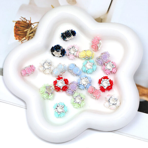 Wholesale 5pcs Rose Can Pass Straight Hole Loose Beads