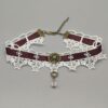 Wholesale Lace punk star dark red ribbon black and white lace necklace