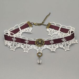 Wholesale Lace punk star dark red ribbon black and white lace necklace