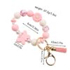 Wholesale daisy silicone printed wooden bead keychain bracelet key pendant