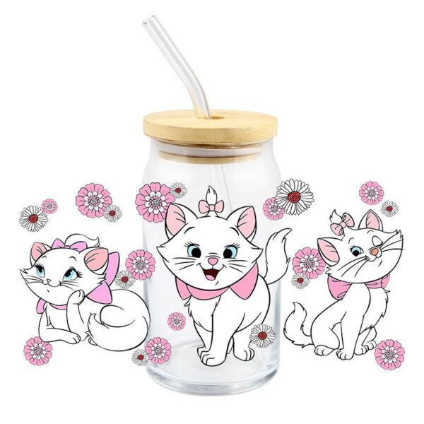 Wholesale Mary Cat UV DTF Crystal Transparent Sticker Pink Cute Cartoon Pattern Glass Waterproof Scratch Resistant Cross Border