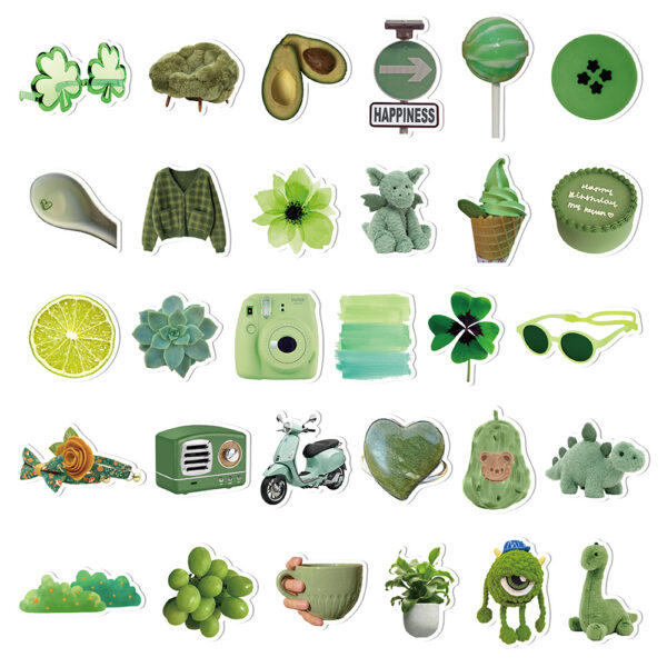 Wholesale 60pcs various green pattern waterproof vinyl stickers