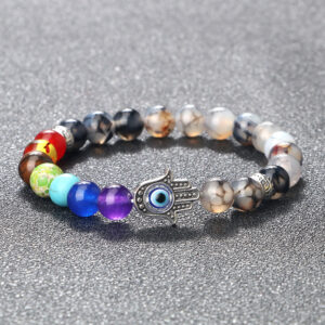 Wholesale Spaced Buddha Hand Alloy Spacer Eye String Colorful Stone Bracelet