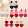 Wholesale Sweet Valentine's Day Glitter Long Heart Acrylic Earrings