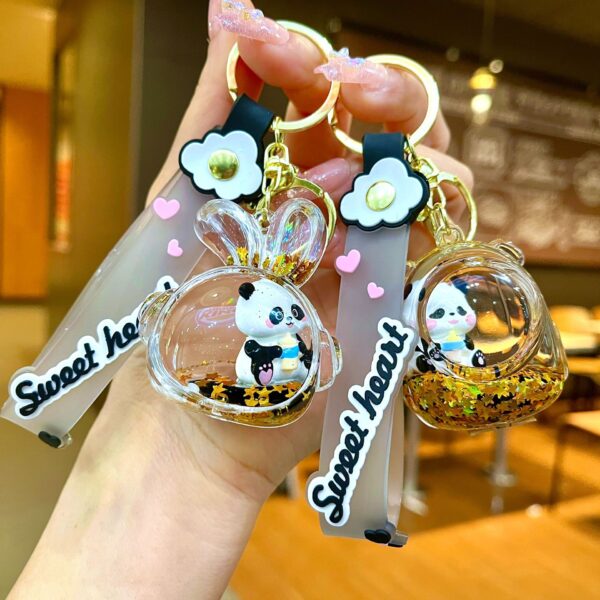 Wholesale Black gold floating cartoon cute panda keychain