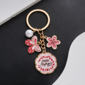 Wholesale Pink Butterfly Flowers Pearl HAPPYMOTHER'SDAY Keychain