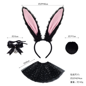 【pink core】black yoyo rabbit + black lace collar + black round tail + 40cm black star tulle skirt