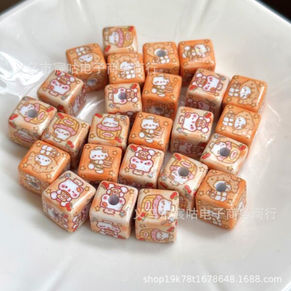 Wholesale 14m Acrylic Bread Kt Printed Square through Hole DIY Loose Beads Cartoon Bag Pendant Mobile Phone Chain Head Rope Aessories