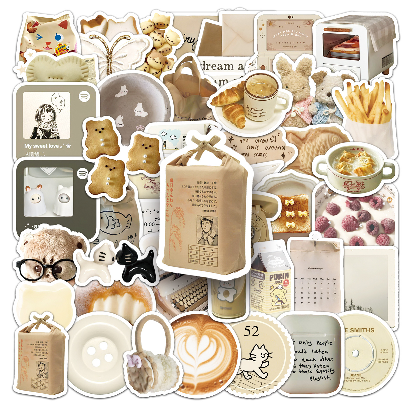 Wholesale 50 oatmeal latte ins wind graiti stickers small fresh dessert decoration c mobile phone notebook DIY stickers