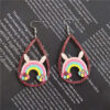 Wholesale Water droplet hollow leopard print Easter wooden earrings
