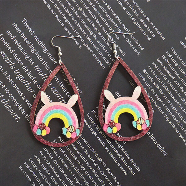 Wholesale Water droplet hollow leopard print Easter wooden earrings