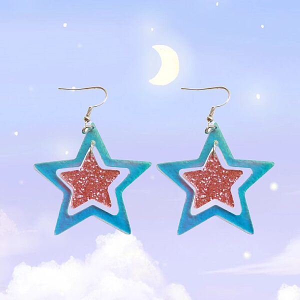 Wholesale Acrylic Laser Fantasy Five-Pointed Star Earrings Cut Out Star Earrings