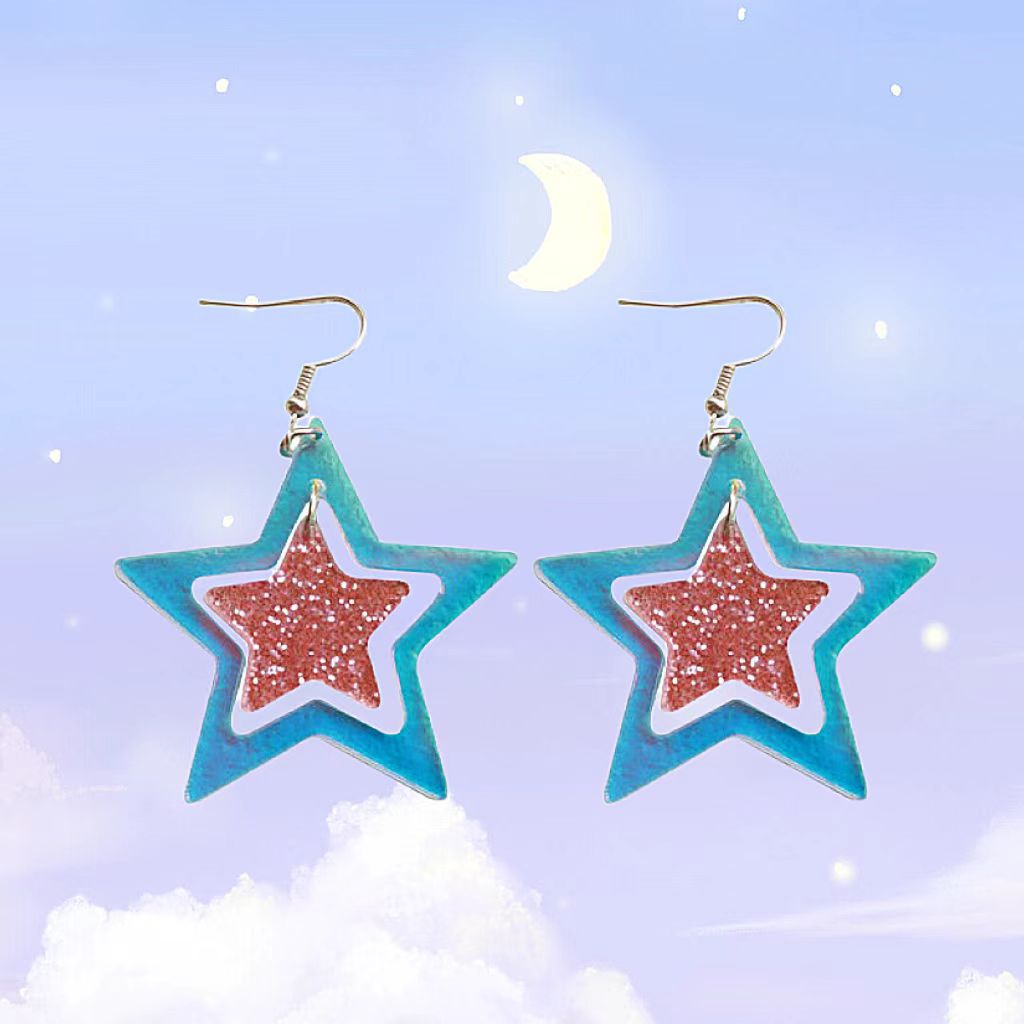 Wholesale Acrylic Laser sy Five-inted Star Earrings Cut Out Star Earrings