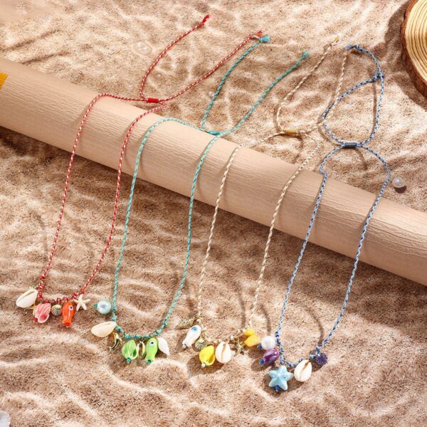 Wholesale Braided Color Rope Necklace Shell Fish Pendant Summer Bohemian Necklace