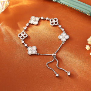 Silver four-leaf clover bracelet