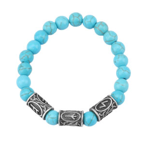 Blue pine beads + 3 ancient tin runes / Rune pattern random