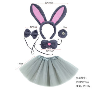 Fur powder gray rabbit nose four-piece gray gauze skirt