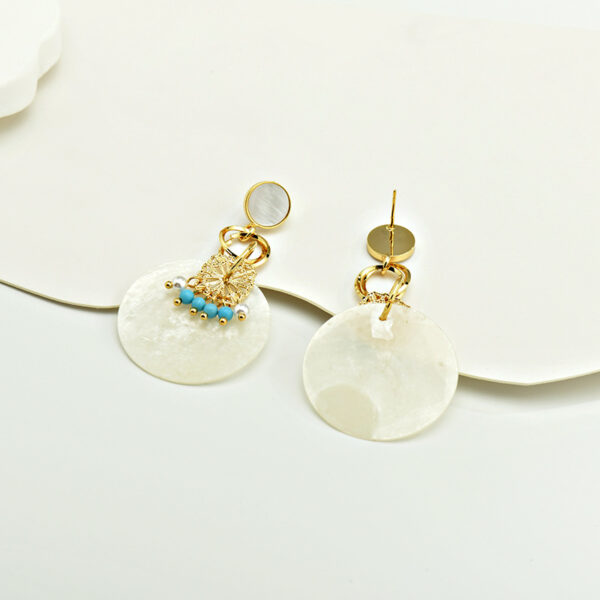 Wholesale Blue tassel turquoise shell Bohemian style earrings